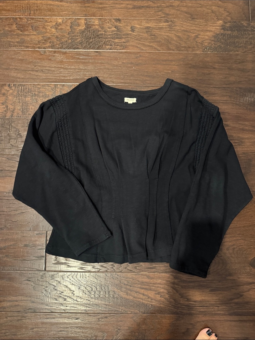 Anthropologie Black Long-Sleeve Pleated Knit Top